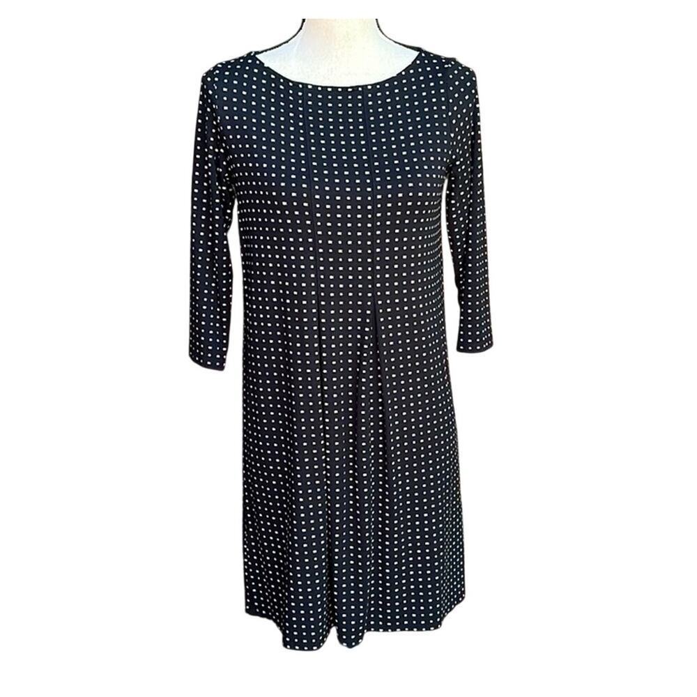 J. Jill Wearever Blue Black Abstract Print Shift Dress 3/4 Sleeve XSP Petite